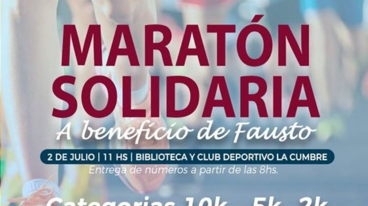 La Cumbre: Habrá una maratón solidaria a beneficio de Fausto